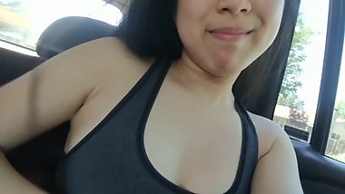 Teen shows boobs in car!