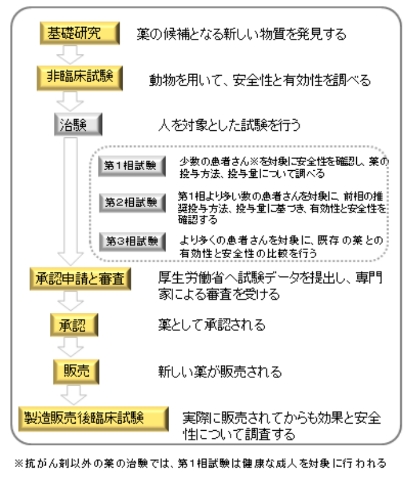 新しい薬ができるまでのフロー図