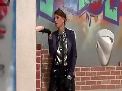 Glamorous lady playing with a bukkake toy at a gloryhole