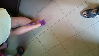 Young teen dirty soles in flip flops