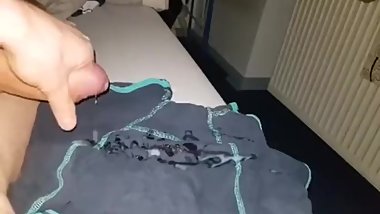 Uncut Foreskin masturbation Long thick dick shoots cum on underwear