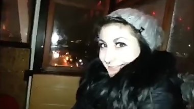 German Brunette in Black Puffy Jacket and Fur Hood Sex