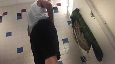 friend from school jacks off in bathroom stall small dick but hot guy