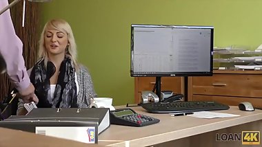 LOAN4K. Blonde-haired miss has sex for cash with handsome loan agent