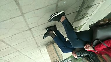 Sexy girl dangling flats with nylon feet