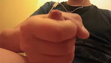 Teen masturbates and shows dick head ..