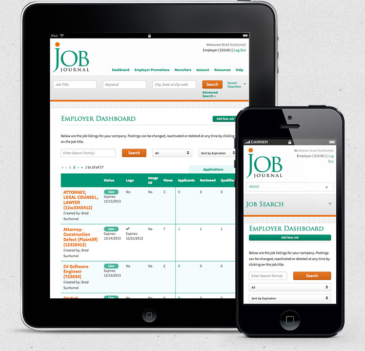 Job Journal - Responsive Design View