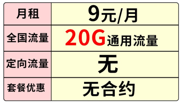 【无合约套餐 支持线上销户】深圳移动 9元/月20G通用流量 全国通用套餐 运营商直发