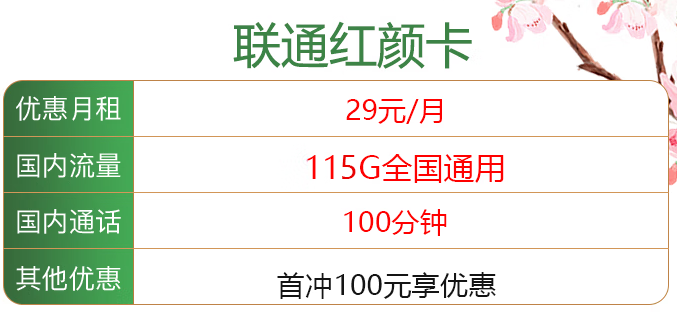 打游戏追剧首选联通红颜卡 首冲100享优惠 29元115G全国通用流量+100分钟通话