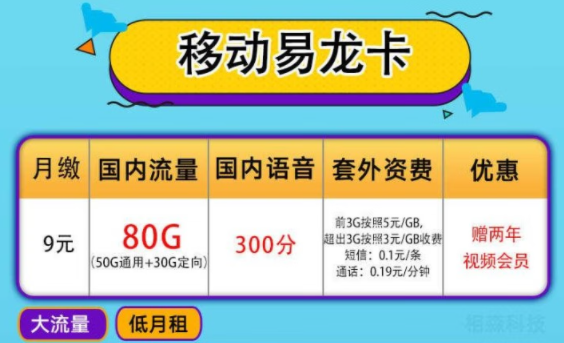 关于流量卡一些无伤大雅的小套路|移动易龙卡9元月租包80G流量+300分语音送两年会员