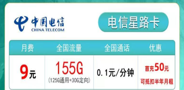 激活50元用半年的29元155G电信星路卡+19元135G+100分钟的电信花龙卡