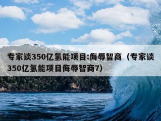 专家谈350亿氢能项目:侮辱智商（专家谈350亿氢能项目侮辱智商7）