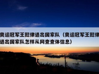 奥运冠军王懿律退出国家队（奥运冠军王懿律退出国家队怎样从网查查体信息）