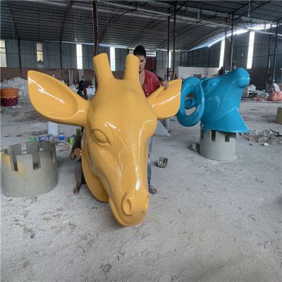 玻璃钢卡通长颈鹿头像户外园林景观小品摆件