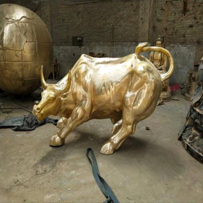 广场大型黄铜喷金烤漆创意华尔街牛雕塑