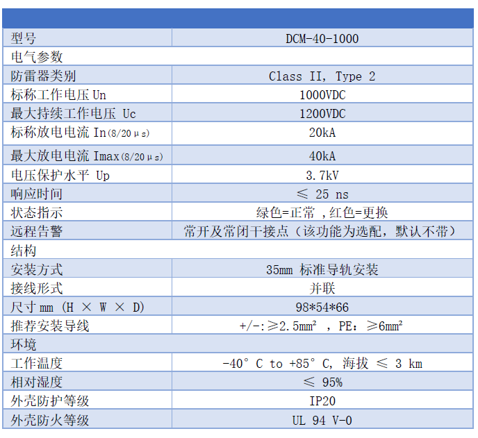 1000V直流浪涌保護器 DCM-40-1000