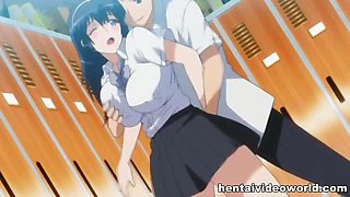 Huge anime cumshot for big titted school girl