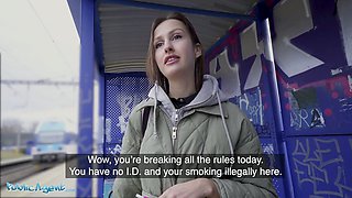 Public Agent Train Station smoker gets her tits out to pay the fine