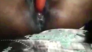 Skinny Ebony, African Girl Plays with a Carrot in Her Pussy and Her Tight Ass Hole...