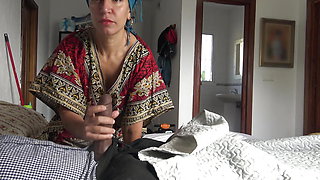 This Turkish granny is SHOCKED !!! I take out my big black cock in front of her.