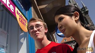 Hunt4k. slim brunette fucked by guy in front of her nerdy