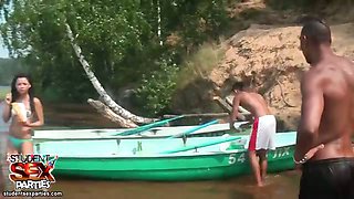 Students sailing in a boat