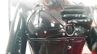 sexual latex rubber fetish model with pin up hair - teasing MILF Arya Grander - curvy body POV video