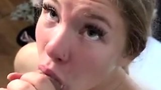 Deep throat and face fucking practice for teen girl ends with her tits covered in cum