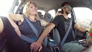 Blonde gets fingered untill cum in the car