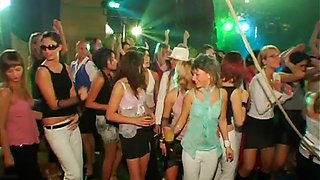 Sex starved party girls enjoy an awesome club dancing and cock sucking action