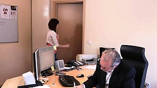 Young secretary and older boss fucking in the office