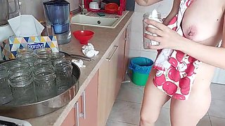 Amateur mom undressed in the kitchen  Latina hairy pussy, big ass, big tits and big ass