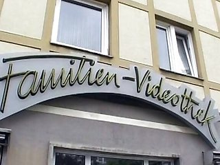 A sexy blonde German babe rides three dicks in the sex shop