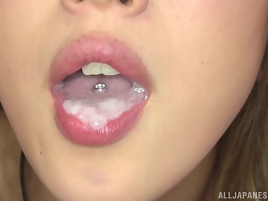 Smoking hot Aika gives an amazing head and eats her man's cum