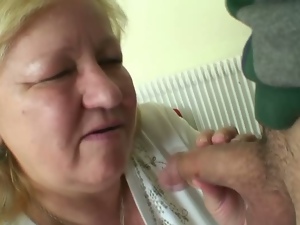 Bbw granny rides young stiff cock