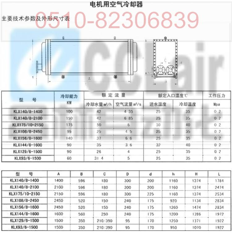 KLX140/8-1400  KLX140/8-2100  KLX175/10-2150   中天换热设备   电机用空气冷却器