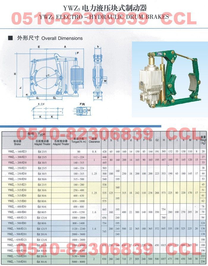 YWZ5-400/121   YWZ5-500/80    YWZ5-500/121    电力液压块式制动器