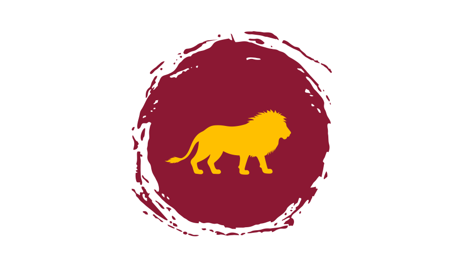 Yellow lion icon on purple background