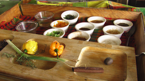 Seasonings used at the Spice Making Hut at Walkerswood, St. Ann, Jamaica. Seasonings used at the Spice Making Hut at Walkerswood, St. Ann, Jamaica.